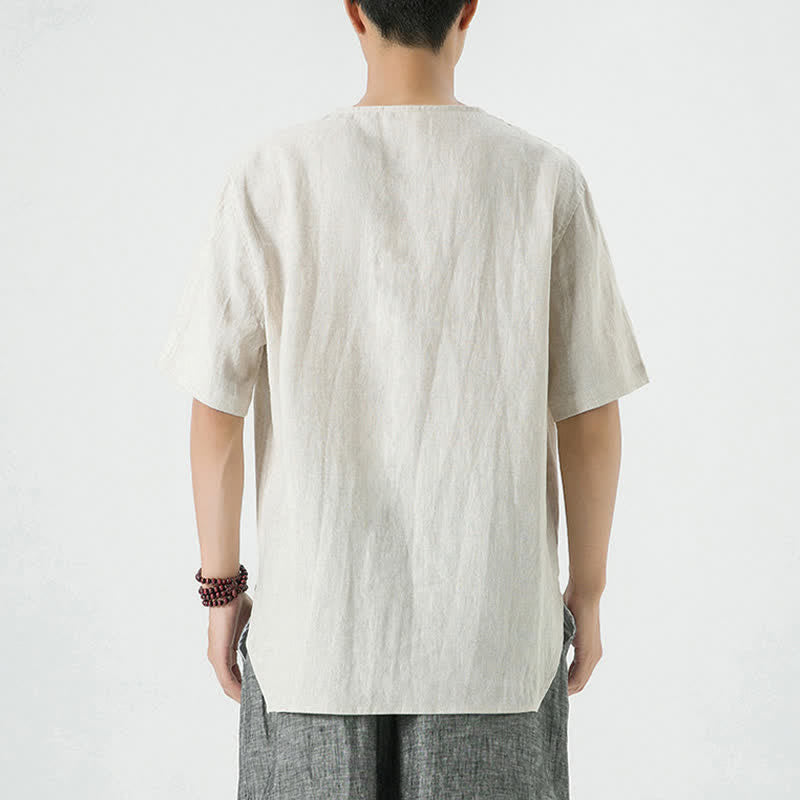 Buddha Stones Spring Summer Casual Minimalist Button-Up Solid Men's Short Sleeve Shirts - image 3