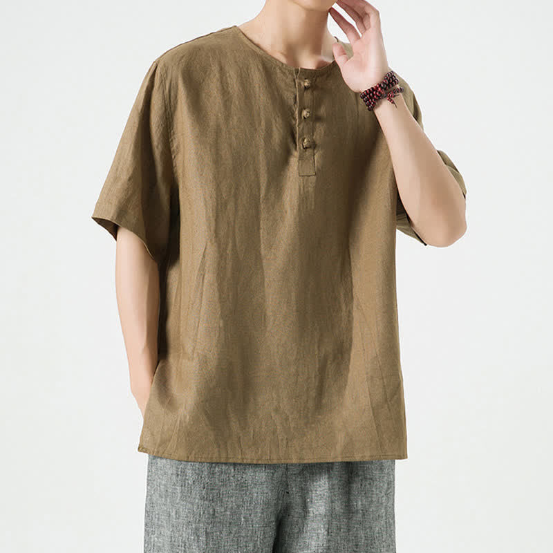 Buddha Stones Spring Summer Casual Minimalist Button-Up Solid Men's Short Sleeve Shirts - image 31