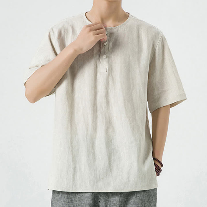 Buddha Stones Spring Summer Casual Minimalist Button-Up Solid Men's Short Sleeve Shirts - image 5