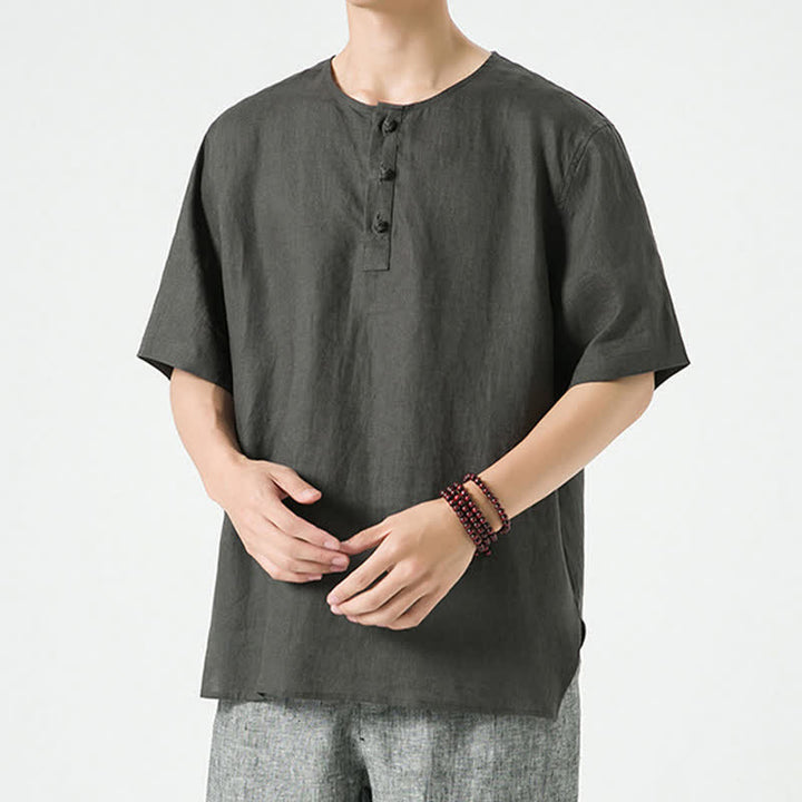Buddha Stones Spring Summer Casual Minimalist Button-Up Solid Men's Short Sleeve Shirts - image 18
