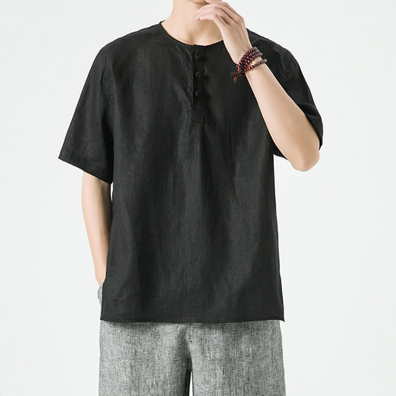 Buddha Stones Spring Summer Casual Minimalist Button-Up Solid Men's Short Sleeve Shirts - image 12