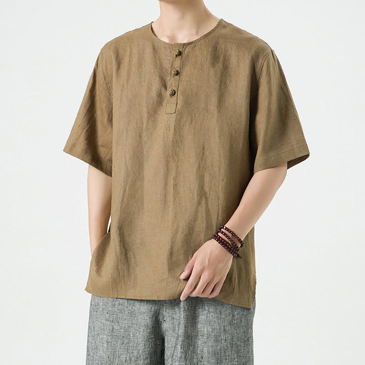 Buddha Stones Spring Summer Casual Minimalist Button-Up Solid Men's Short Sleeve Shirts - image 35