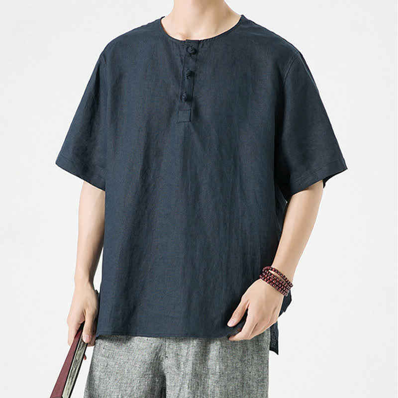 Buddha Stones Spring Summer Casual Minimalist Button-Up Solid Men's Short Sleeve Shirts - image 29