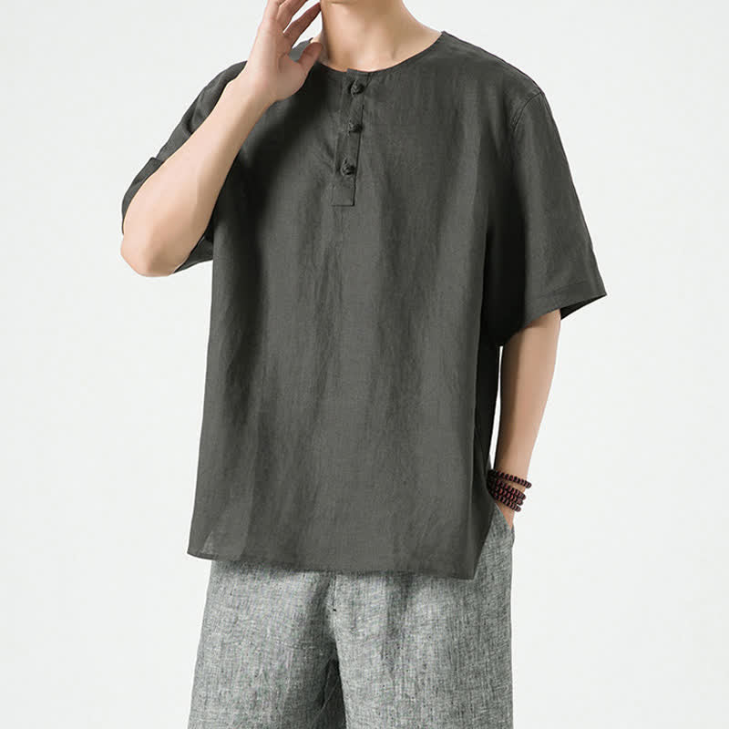 Buddha Stones Spring Summer Casual Minimalist Button-Up Solid Men's Short Sleeve Shirts - image 20