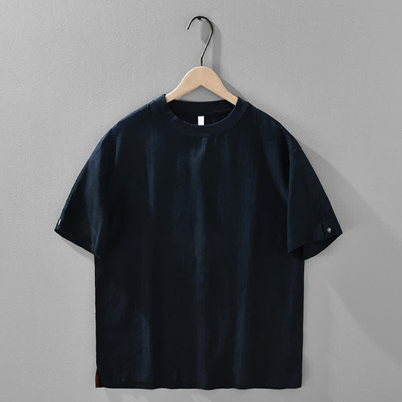 Buddha Stones Summer Casual Minimalist Solid Linen Crew Neck Men's Short Sleeve T-Shirts - MidnightBlue - US/UK/AU42，EU52 (3XL) - image 11