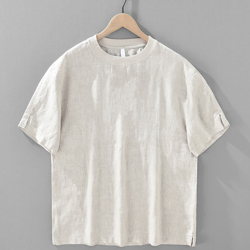 Buddha Stones Summer Casual Minimalist Solid Linen Crew Neck Men's Short Sleeve T-Shirts - Linen - US/UK/AU42，EU52 (3XL) - image 0