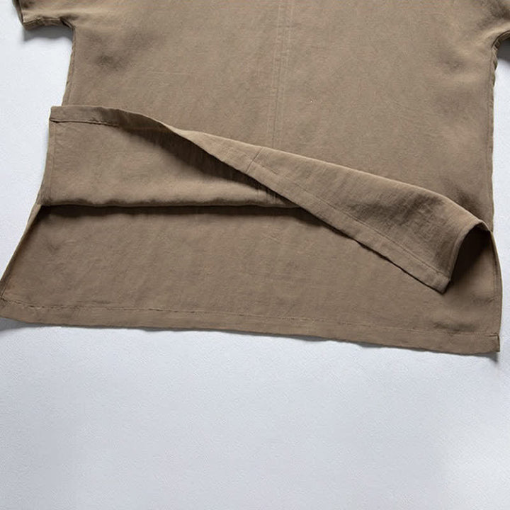 Buddha Stones Summer Casual Tang Style V-Neck Solid Men's Short Sleeve Shirts - image 4