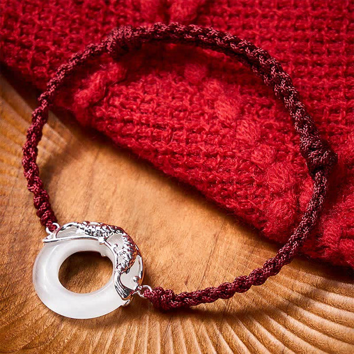 Buddha Stones White Jade Koi Fish Wealth Red String Bracelet - image 2
