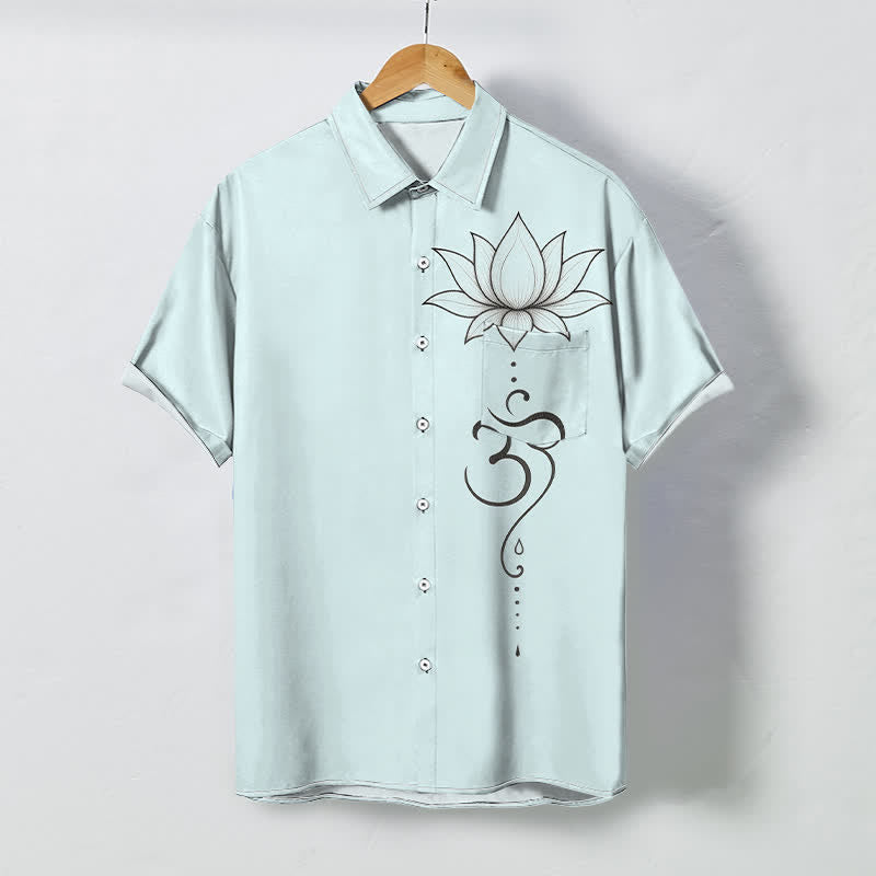 Buddha Stones Lotus Om Line Art Pattern Buttons Breathable Men's Short Sleeve Shirt - LightCyan - US/UK/AU48，EU58 (4XL) - image 3