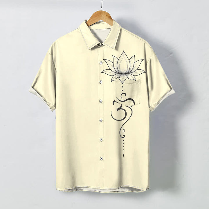 Buddha Stones Lotus Om Line Art Pattern Buttons Breathable Men's Short Sleeve Shirt - Beige - US/UK/AU48，EU58 (4XL) - image 5