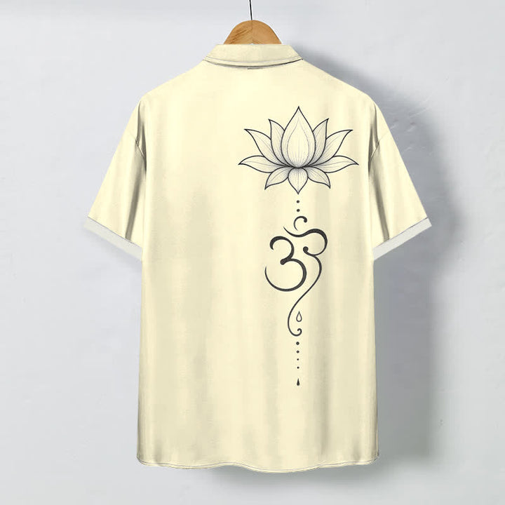 Buddha Stones Lotus Om Line Art Pattern Buttons Breathable Men's Short Sleeve Shirt - image 6