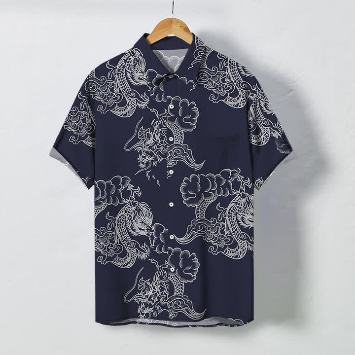 Buddha Stones Vintage Floral Scroll Pattern Buttons Breathable Men's Short Sleeve Shirt - MidnightBlue - US/UK/AU48，EU58 (4XL) - image 0