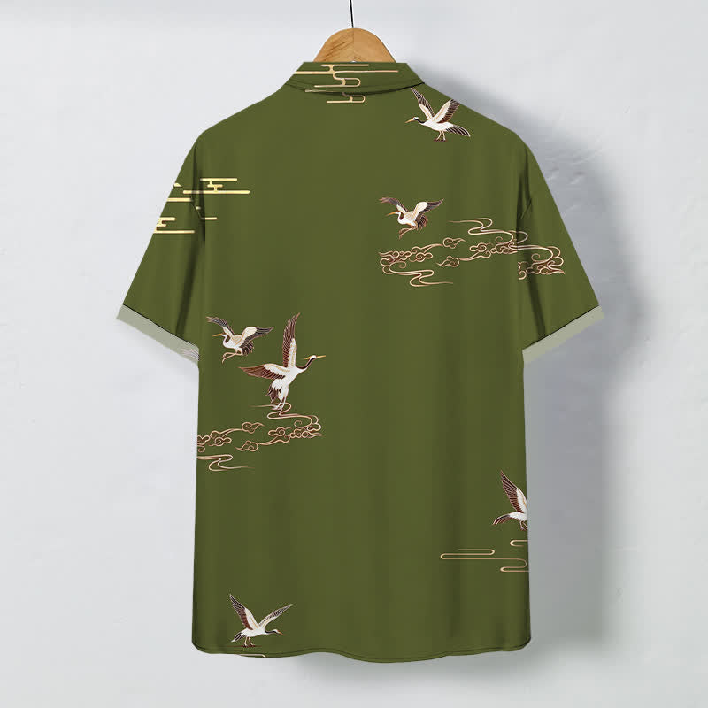 Buddha Stones Red Crane Cloud Pattern Buttons Wrinkle-resistant Men's Short Sleeve Shirt - image 8