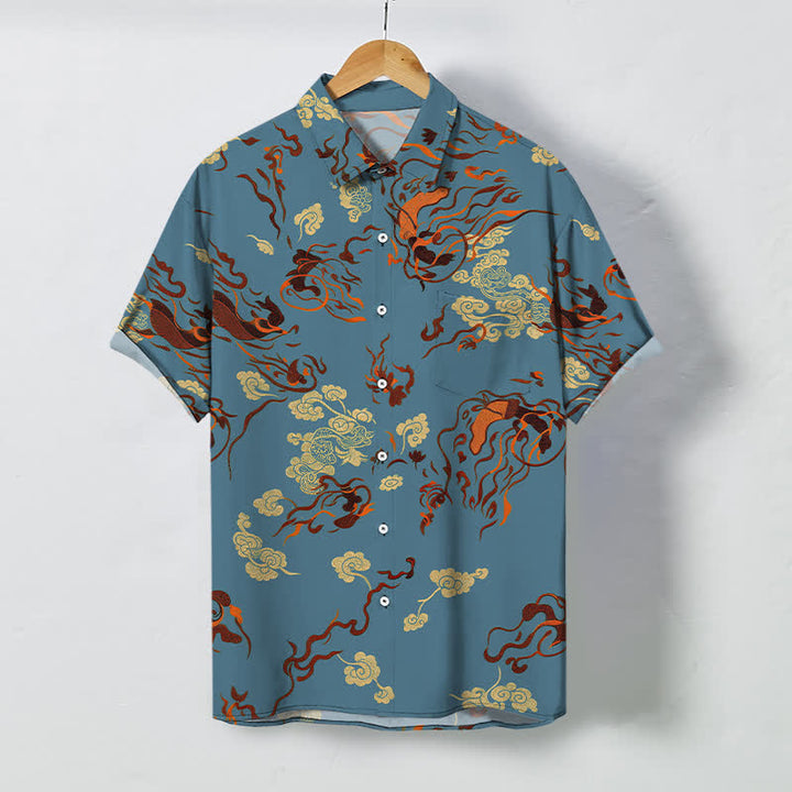 Buddha Stones Abstract Earthtone Swirl Pattern Buttons Breathable Men's Short Sleeve Shirt - SteelBlue - US/UK/AU48，EU58 (4XL) - image 5