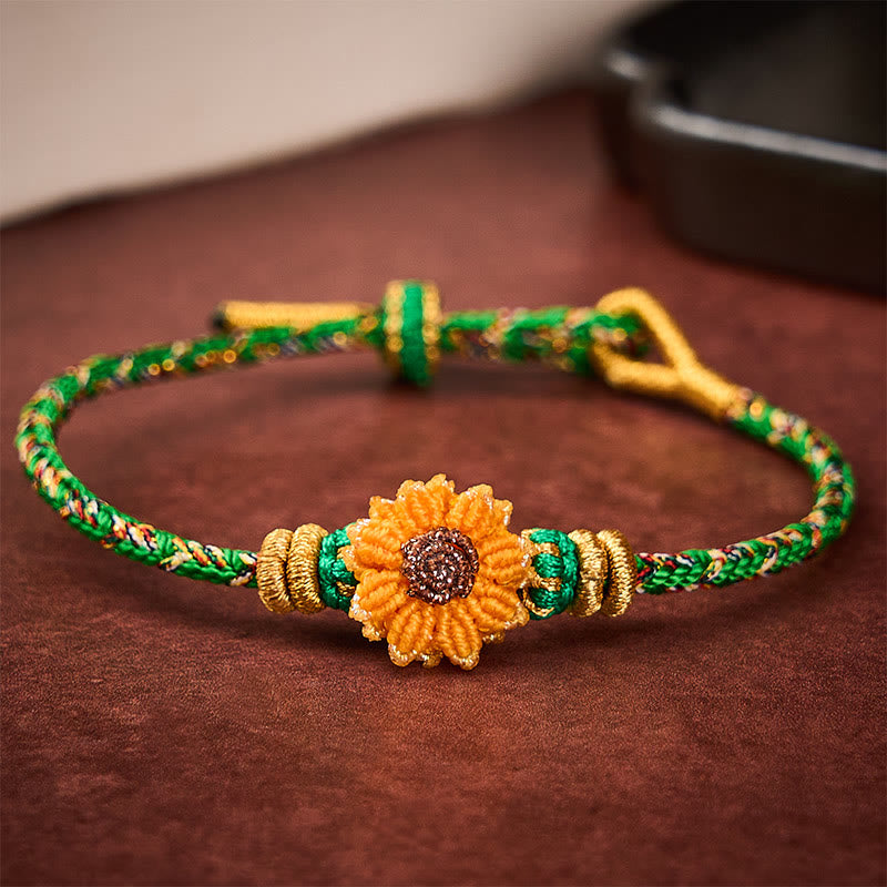 Buddha Stones Hand-Woven Colorful Green Yellow String Sunflower Hope Bracelet - image 1