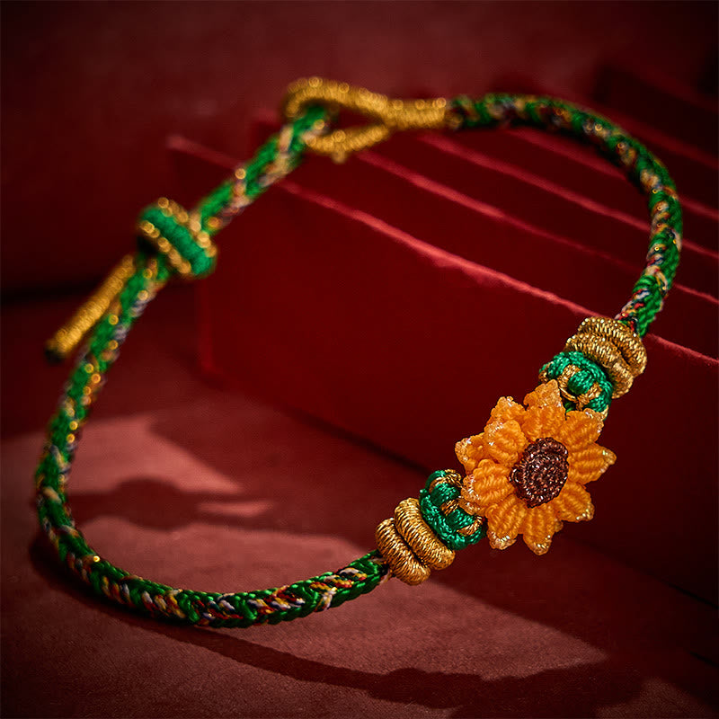 Buddha Stones Hand-Woven Colorful Green Yellow String Sunflower Hope Bracelet - image 3