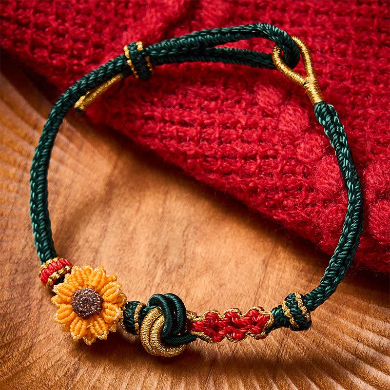 Buddha Stones Hand-Woven Red String Peach Blossom Sunflower Luck Bracelet - image 1