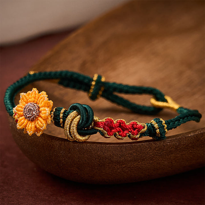 Buddha Stones Hand-Woven Red String Peach Blossom Sunflower Luck Bracelet - image 4