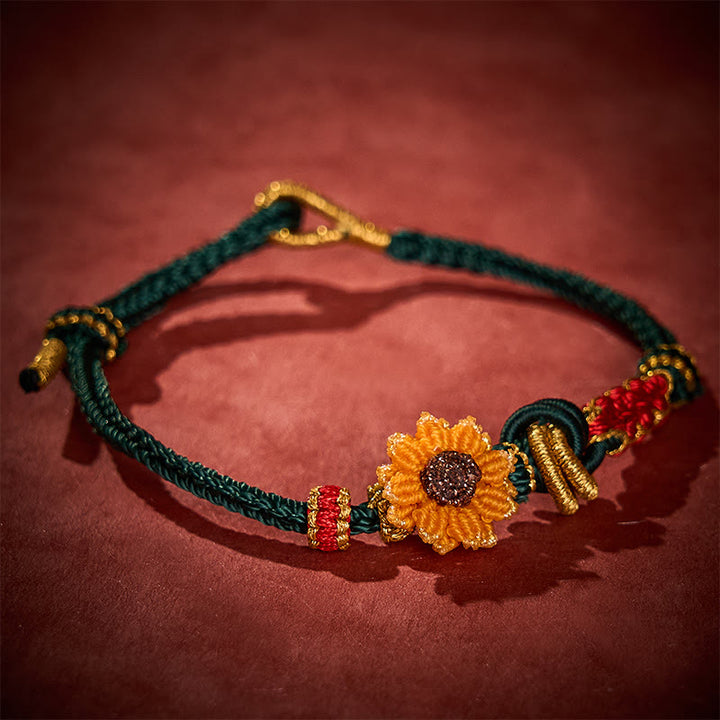 Buddha Stones Hand-Woven Red String Peach Blossom Sunflower Luck Bracelet - image 2