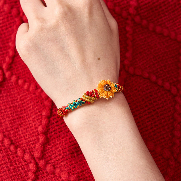 Buddha Stones Hand-Woven Red String Peach Blossom Sunflower Luck Bracelet - image 16
