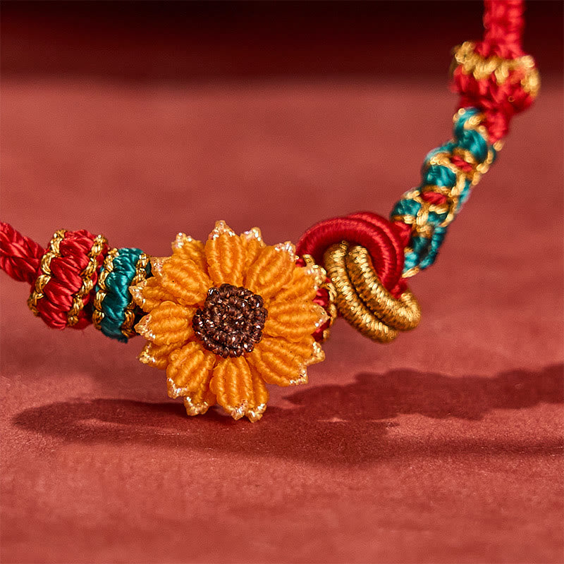 Buddha Stones Hand-Woven Red String Peach Blossom Sunflower Luck Bracelet - image 18