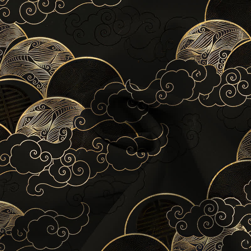 Buddha Stones Golden Cloud Wave Moon Pattern Buttons Breathable Men's Short Sleeve Shirt - image 4