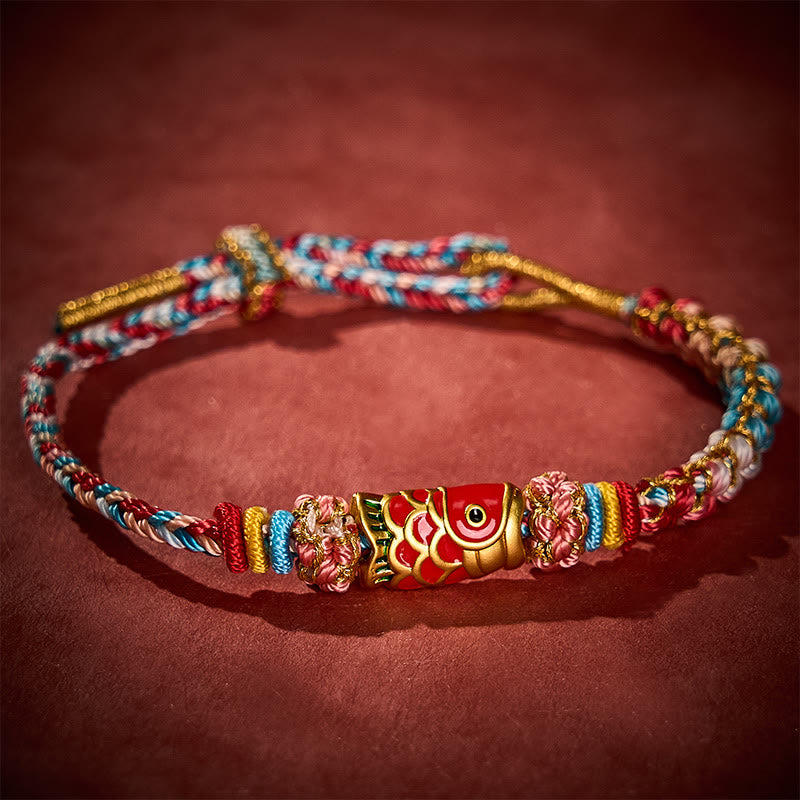 Buddha Stones Hand-Woven Peach Blossom Koi Fish Success Rope Bracelet - image 1