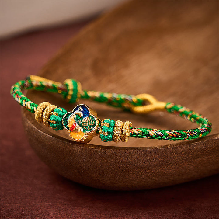 Buddha Stones Hand-Woven Koi Fish Fu Character Success Rope Bracelet - Green(Wrist Circumference: 5.51-7.48 in / 14-19cm) - image 0