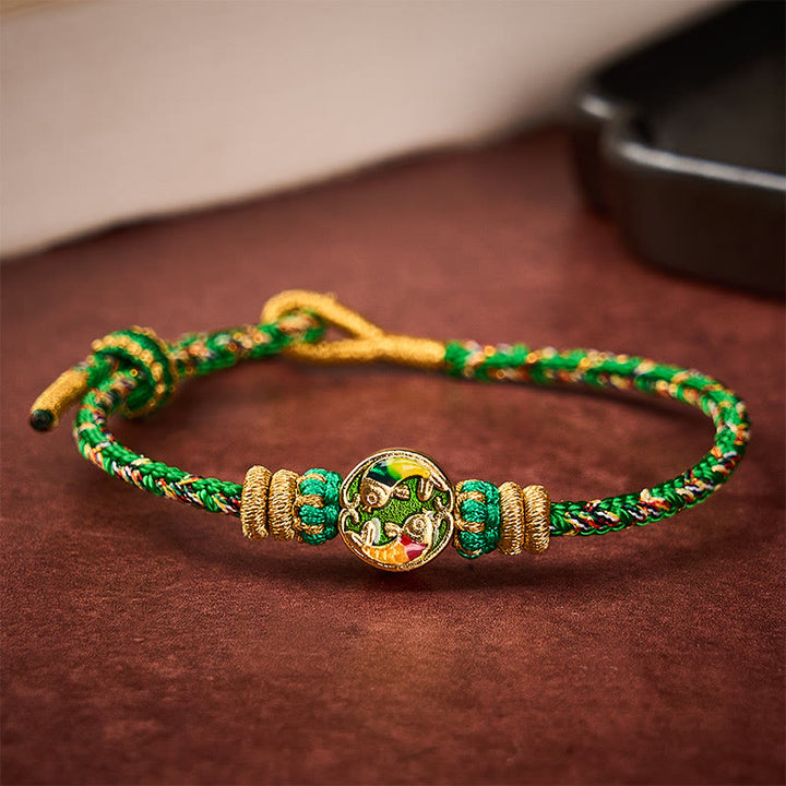Buddha Stones Hand-Woven String Double Koi Fish Protection Rope Bracelet - image 2