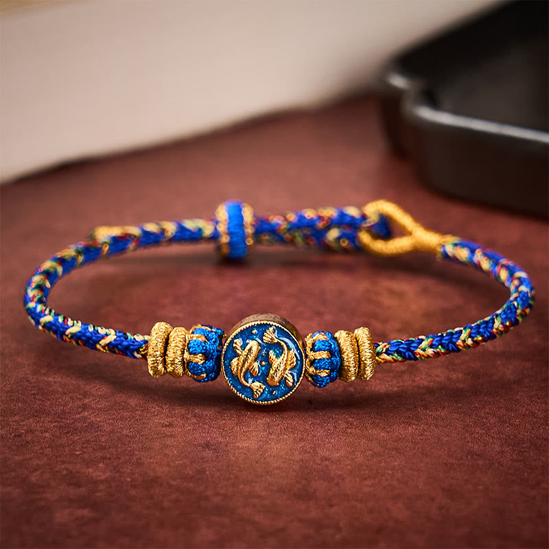 Buddha Stones Hand-Woven String Double Golden Koi Fish Strength Rope Bracelet - image 13