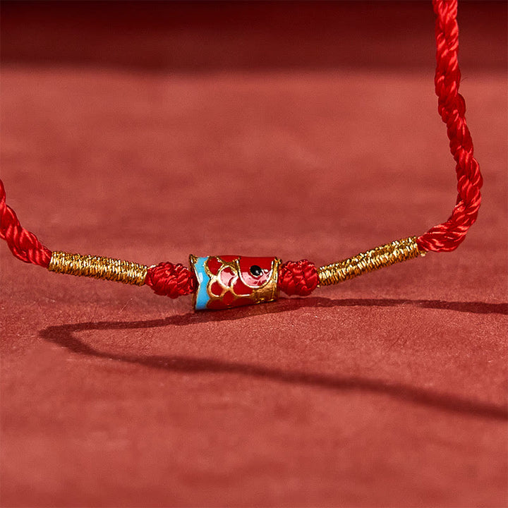 Buddha Stones Hand-Woven Red String Luck Koi Fish Adjustable Copper Charm Bracelet - image 5