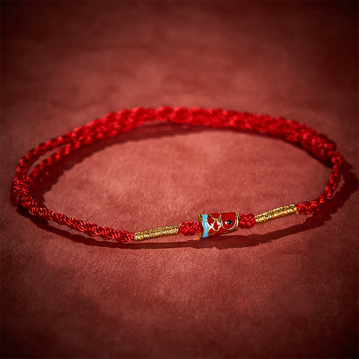 Buddha Stones Hand-Woven Red String Luck Koi Fish Adjustable Copper Charm Bracelet - image 2