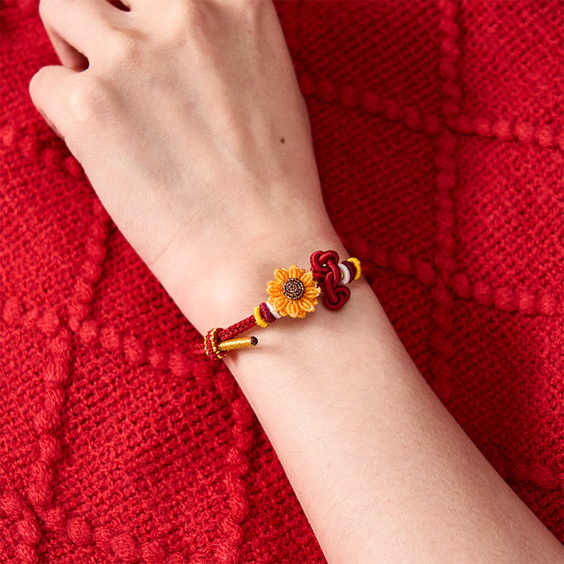 Buddha Stones Hand-Woven Red String Sunflower Luck Bracelet - image 4