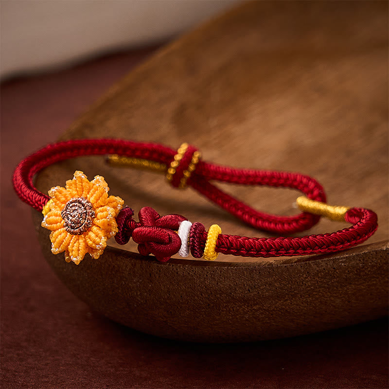 Buddha Stones Hand-Woven Red String Sunflower Luck Bracelet - Red(Wrist Circumference: 5.51-7.48 in / 14-19cm) - image 0
