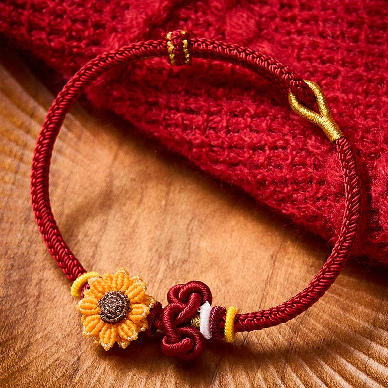 Buddha Stones Hand-Woven Red String Sunflower Luck Bracelet - image 1