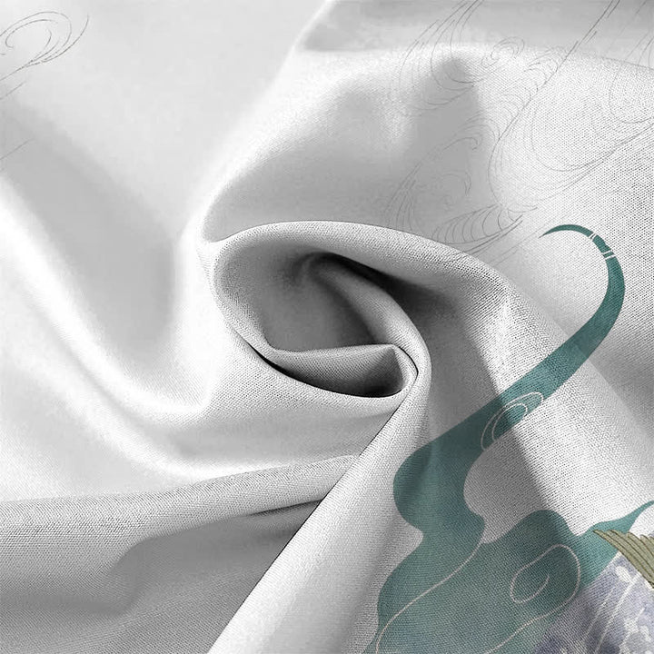 Buddha Stones Crane Wave Cloud Pattern Buttons Breathable Men's Short Sleeve Shirt - image 4