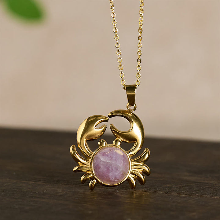 Buddha Stones Gold Plated Amethyst Crab  Inner Peace Necklace - image 4