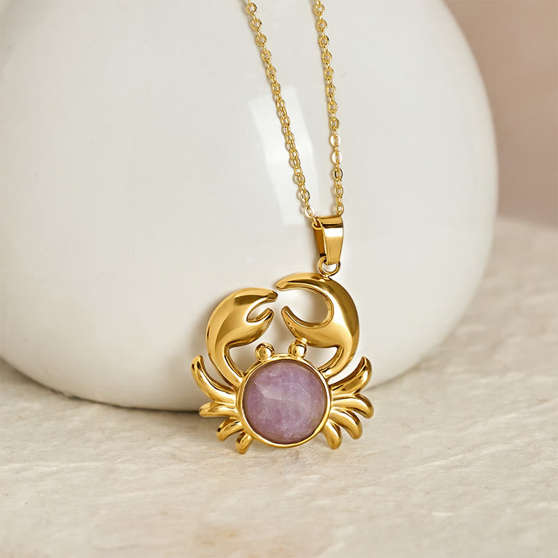 Buddha Stones Gold Plated Amethyst Crab  Inner Peace Necklace - image 1