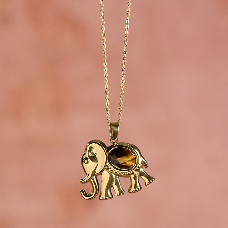 Buddha Stones Gold Plated Tiger Eye Elephant Protection Necklace - image 3