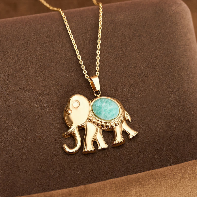 Buddha Stones Gold Plated Tiger Eye Elephant Protection Necklace - Amazonite(Truth ♥ Communication) - image 13