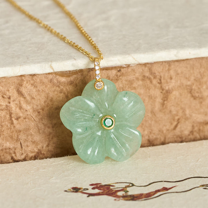 Buddha Stones Natural Green Aventurine Five Petal Flower Positivity Necklace - image 3