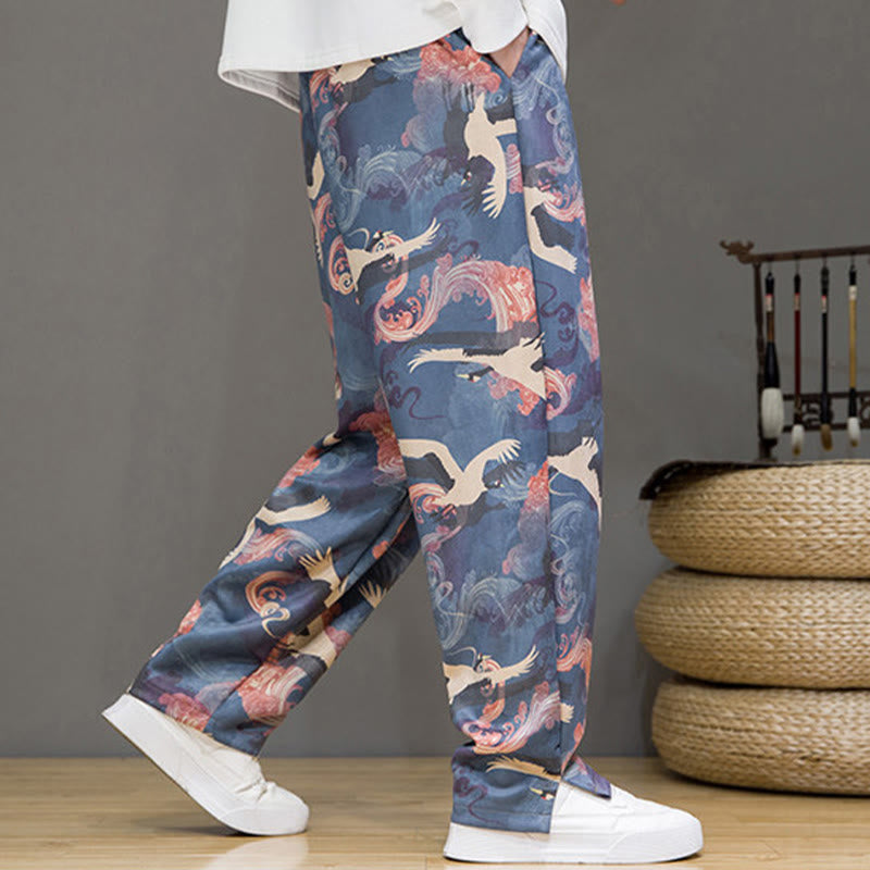 Buddha Stones Spring Summer Casual Drawstring Crane Print Ankle Pants Men's Harem Pants With Pockets - image 5