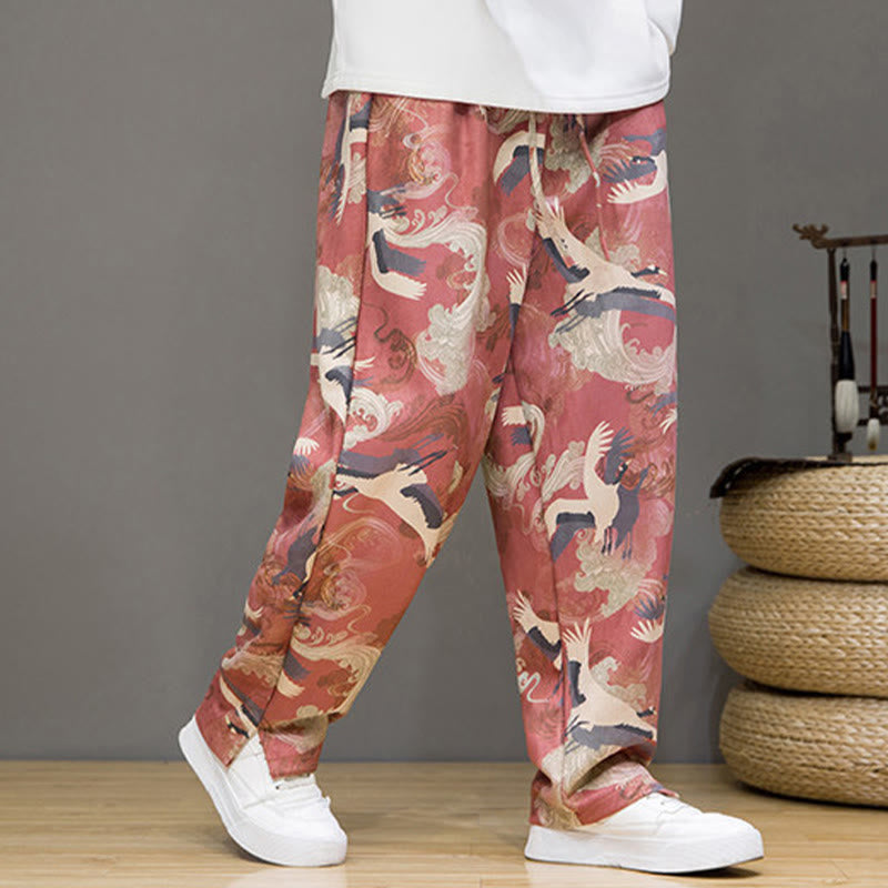 Buddha Stones Spring Summer Casual Drawstring Crane Print Ankle Pants Men's Harem Pants With Pockets - image 10