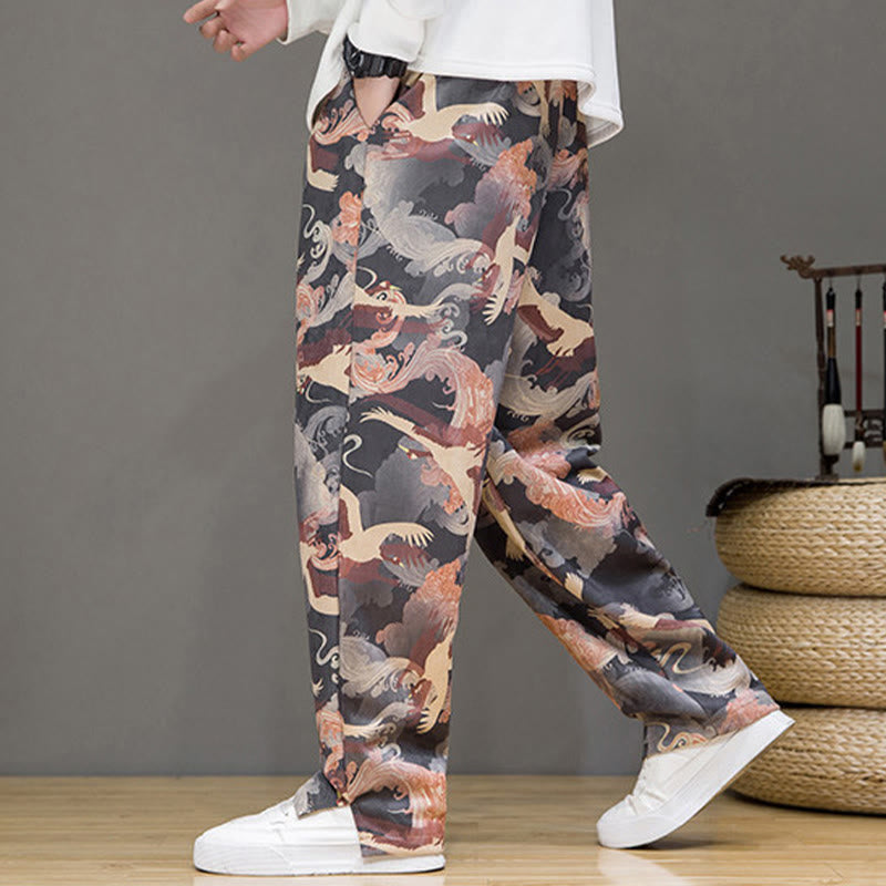 Buddha Stones Spring Summer Casual Drawstring Crane Print Ankle Pants Men's Harem Pants With Pockets - image 24