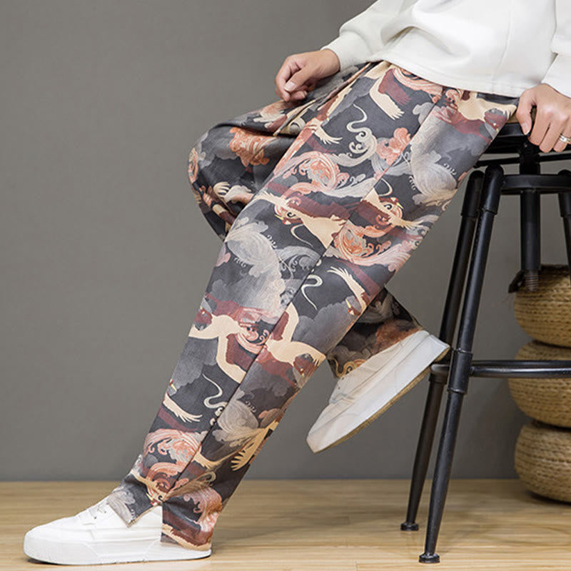 Buddha Stones Spring Summer Casual Drawstring Crane Print Ankle Pants Men's Harem Pants With Pockets - image 27