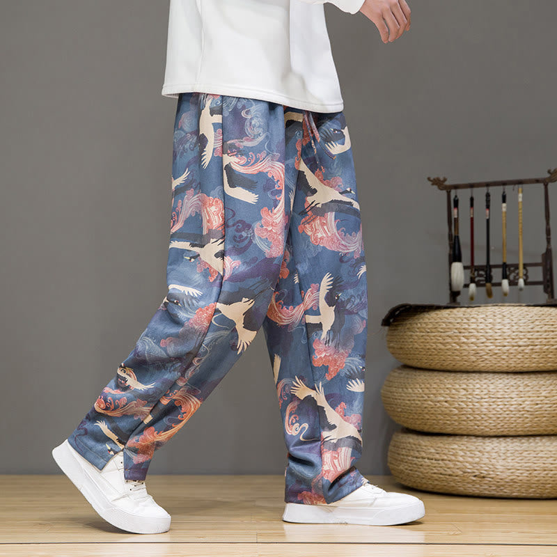 Buddha Stones Spring Summer Casual Drawstring Crane Print Ankle Pants Men's Harem Pants With Pockets - LightSteelBlue - US/UK/AU44，EU54 (4XL) - image 0