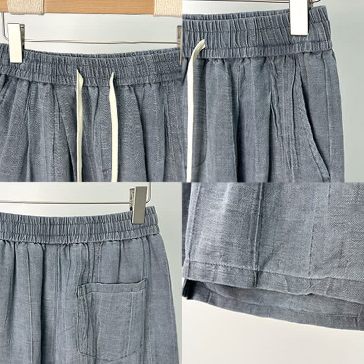 Buddha Stones Summer Casual Drawstring Solid Elastic Waist Men's Shorts With Pockets - image 4