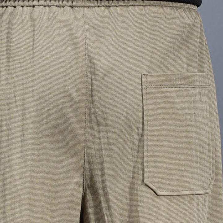 Buddha Stones Spring Summer Casual Minimalist Drawstring Elastic Waist Solid Long Pants Men's Straight Leg Pants With Pockets - image 10