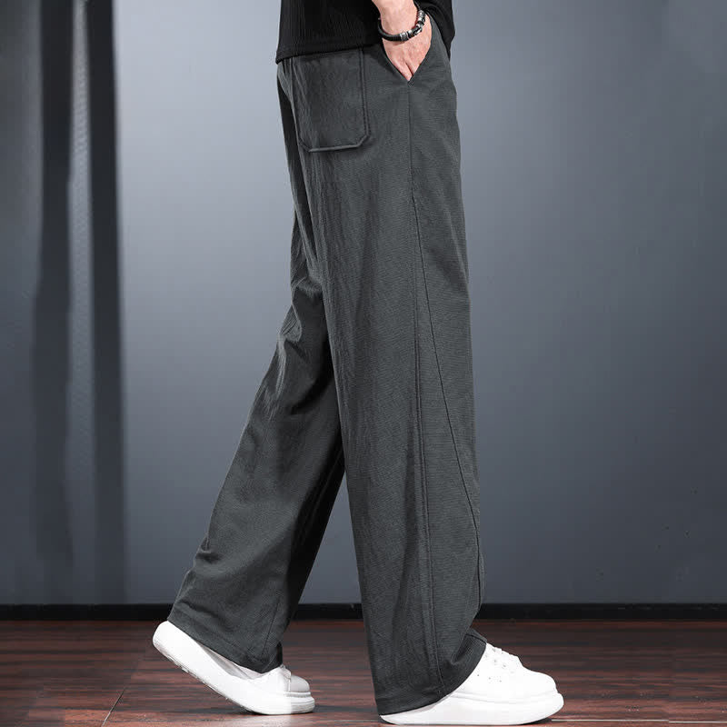 Buddha Stones Spring Summer Casual Minimalist Drawstring Elastic Waist Solid Long Pants Men's Straight Leg Pants With Pockets - image 15