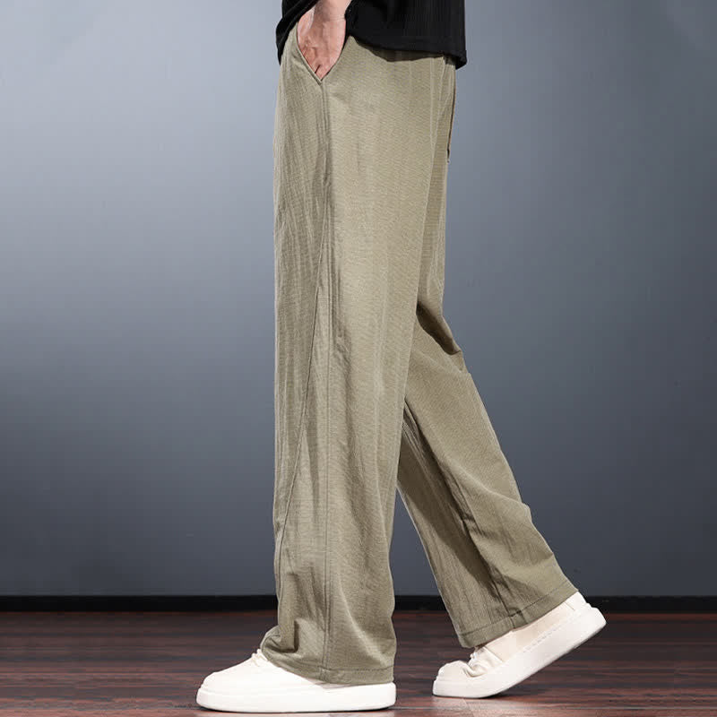 Buddha Stones Spring Summer Casual Minimalist Drawstring Elastic Waist Solid Long Pants Men's Straight Leg Pants With Pockets - image 6
